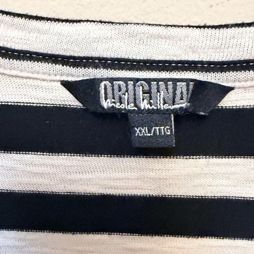NICOLE MILLER Cotton Blend Black and White Striped Tee - Picture 2 of 5
